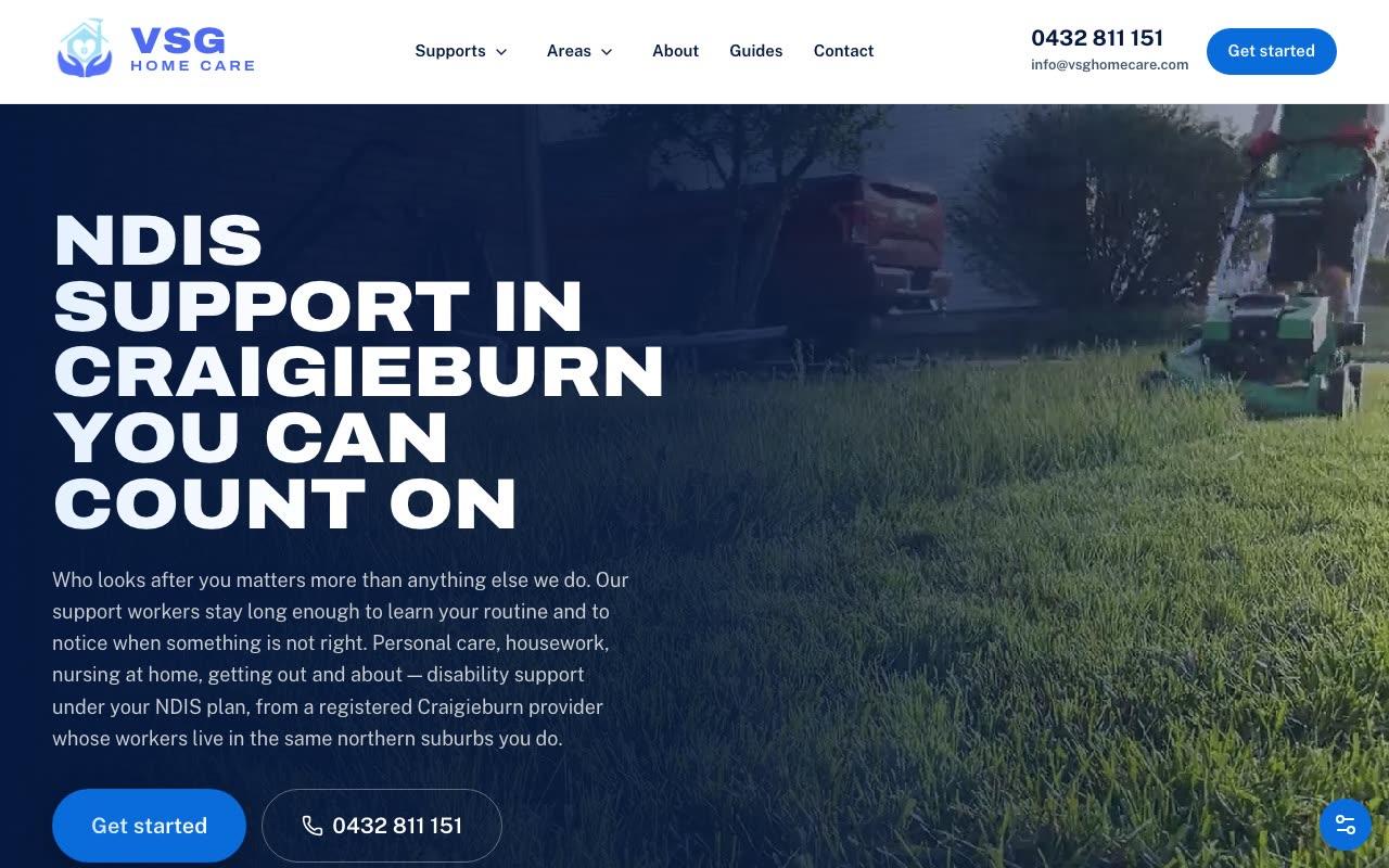 VSG Home Care website landing page